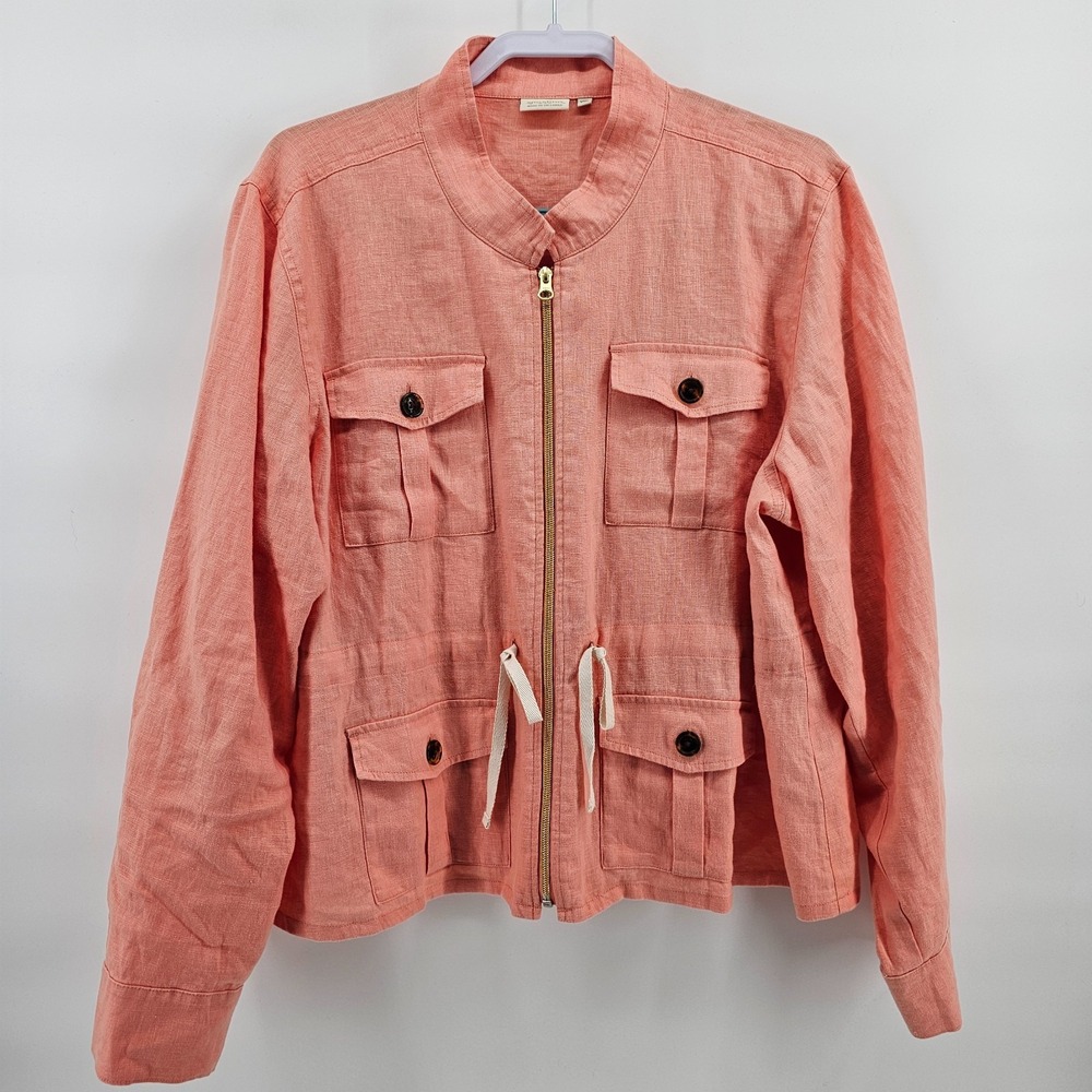 NWOT Women's Spartina Dani Linen Jacket Coral Orange Full Zip Cinched Size XXL